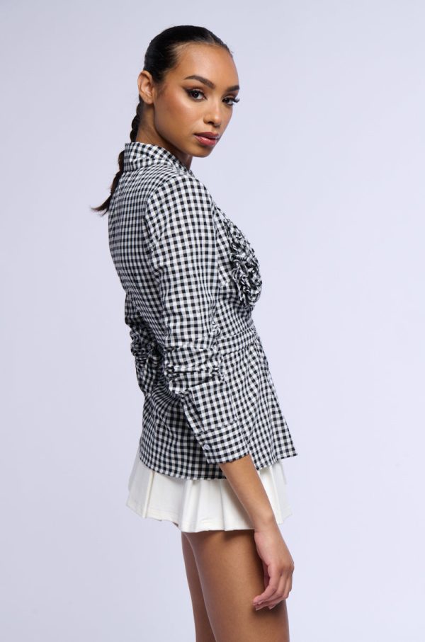 AMINA GINGHAM COLLARED LONG SLEEVE BLOUSE Supply