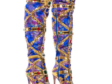 AZALEA WANG BERKLEY BLUE BAROCADE EMBELLISHED BOOT Sale