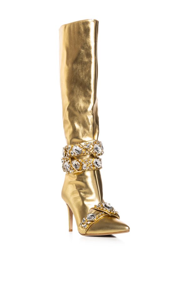 AZALEA WANG ALONZA GOLD DIAMOND EMBELLISHED BOOT For Discount