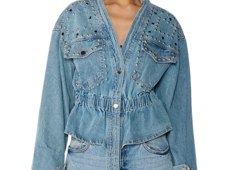 ALL THE RAGE STUDDED DENIM CINCHED JACKET on Sale