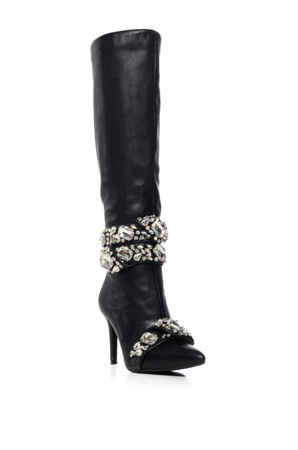 AZALEA WANG ALONZA BLACK DIAMOND EMBELLISHED BOOT Discount