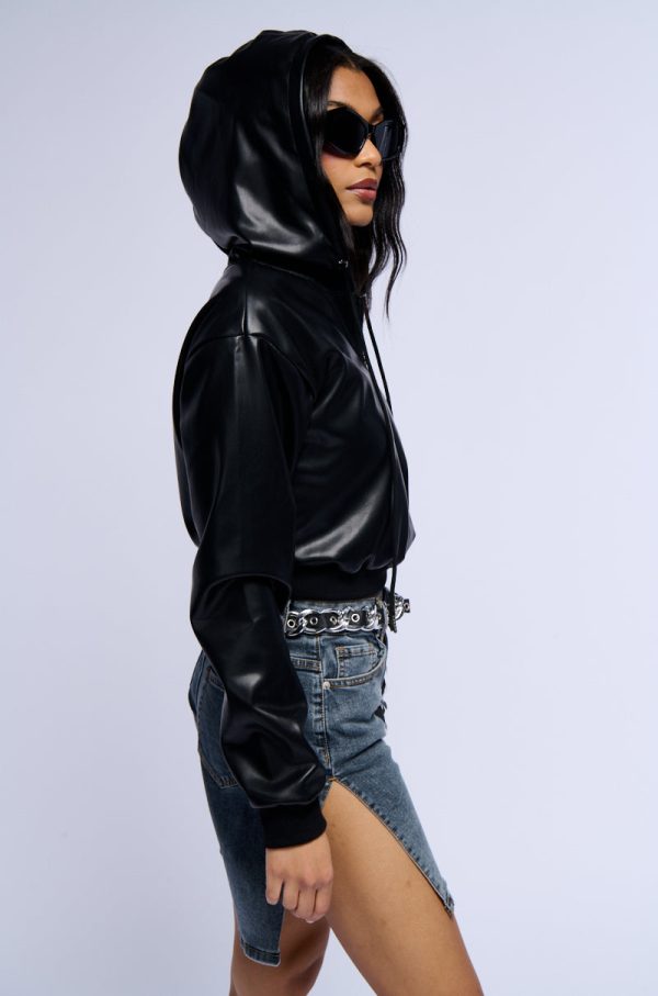 ALEX FAUX LEATHER ZIP FRONT SWEATSHIRT Fashion