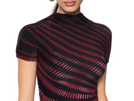 ADRIANA TEXTURED CAP SLEEVE TOP IN RED AND BLACK Discount