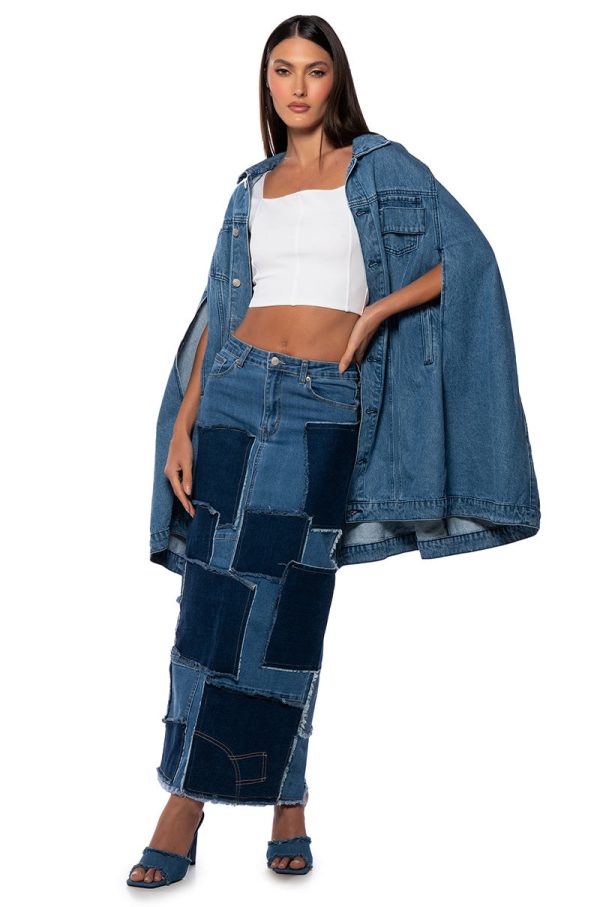 ALWAYS GOOD PATCHWORK DENIM MAXI SKIRT Hot on Sale