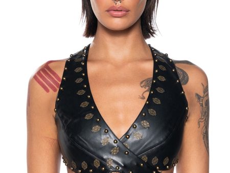 ALESSANDRA HALTER NECK FAUX LEATHER CROP TOP Sale