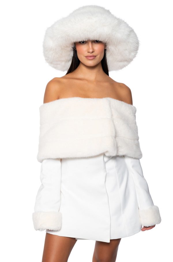 APRES SKI OFF SHOULDER FAUX FUR MINI DRESS Online Hot Sale