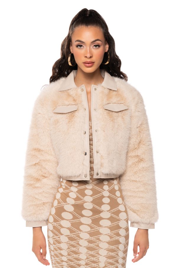 ANITA FAUX FUR JACKET WITH PU POCKETS For Cheap