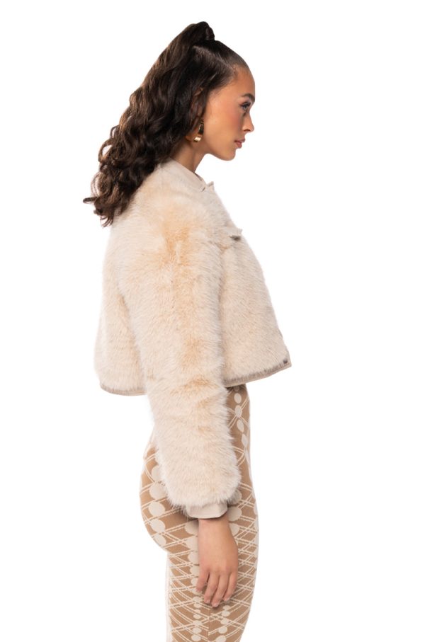 ANITA FAUX FUR JACKET WITH PU POCKETS For Cheap