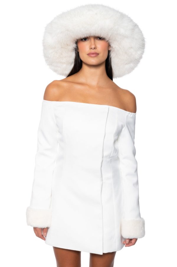 APRES SKI OFF SHOULDER FAUX FUR MINI DRESS Online Hot Sale