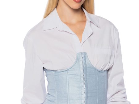 LADY LUCK COATED DENIM UNDERBUST CORSET For Cheap