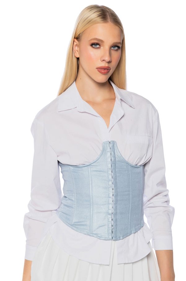 LADY LUCK COATED DENIM UNDERBUST CORSET For Cheap