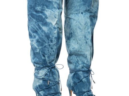 AZALEA WANG BEXLEY ACID WASH DENIM SLOUCH BOOT IN BLUE Hot on Sale