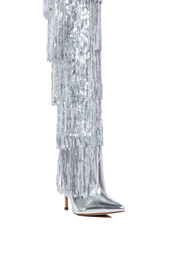 AZALEA WANG ADRIEL SILVER FRINGE BOOT For Sale