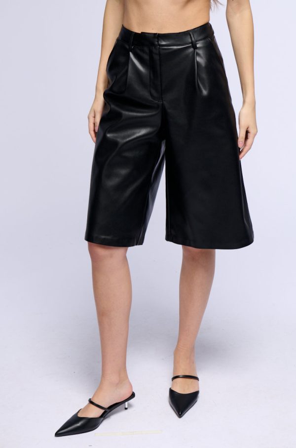 ZOE LONG FAUX LEATHER SHORTS IN BLACK Discount