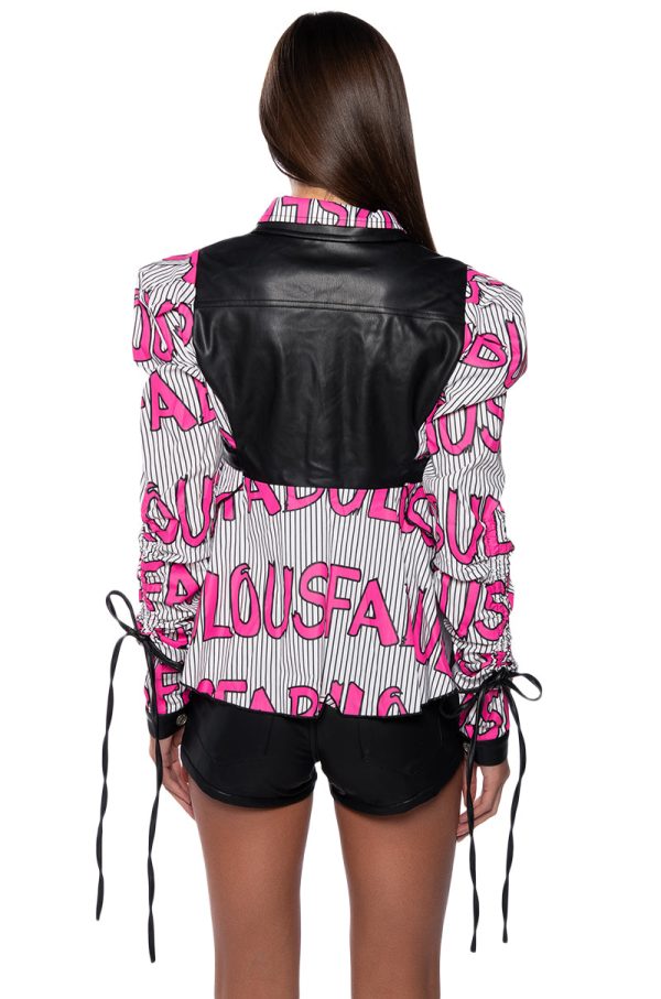 ALWAYS FABULOUS FAUX LEATHER COLLARED BLOUSE For Cheap