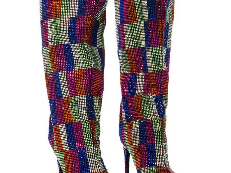 AZALEA WANG BELEN MULTI CHECKERBOARD RHINESTONE DETAIL BOOT Fashion