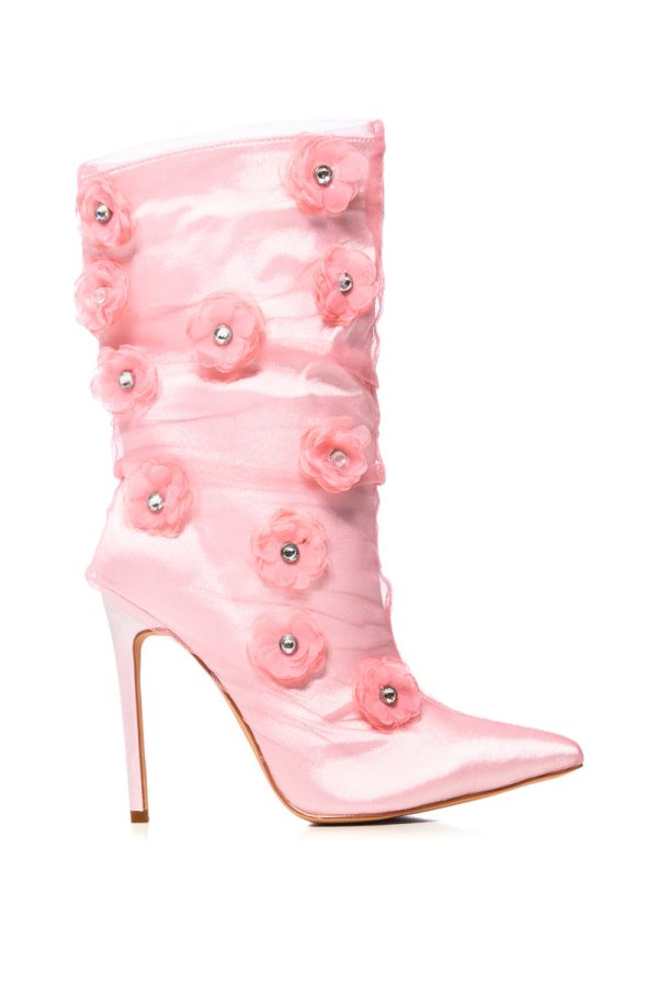 AZALEA WANG ACACIA PINK FLOWER EMBELLISHED BOOTIE Online Sale