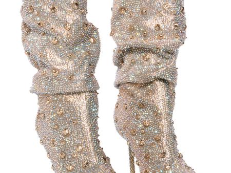 AZALEA WANG BEVERLY HILLS GOLD EMBELLISHED BOOT For Cheap