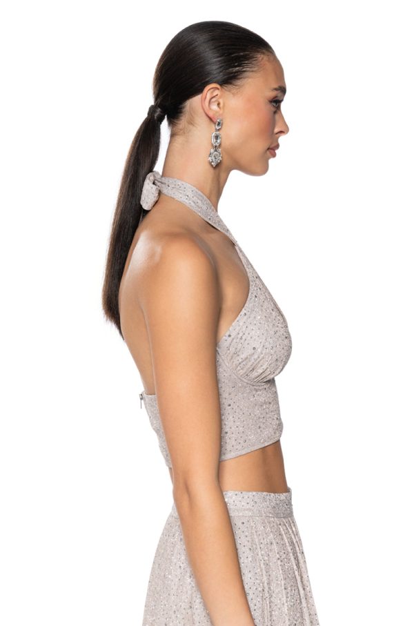 AURORA RHINSTONE SHINE HALTER TOP For Sale