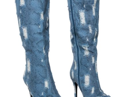 AZALEA WANG BELINE SNAKESKIN BOOT IN BLUE Online