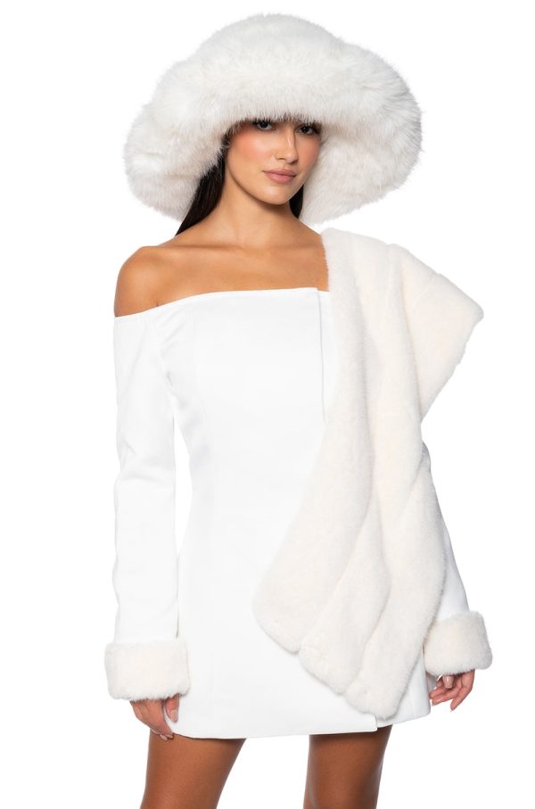 APRES SKI OFF SHOULDER FAUX FUR MINI DRESS Online Hot Sale