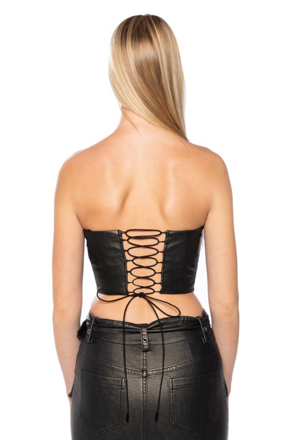 APPLY PRESSURE FAUX LEATHER CORSET TOP on Sale