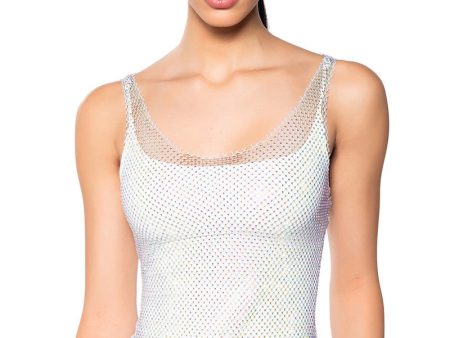 ANGEL VIBES RHINESTONE MESH TANK IN SILVER Online Sale