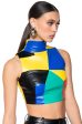 AMEILA COLOR BLOCK FAUX LEATHER CROP TOP Supply