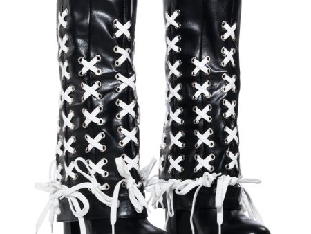 AZALEA WANG BREAKING RULES BLACK LACED UP BOOT For Cheap