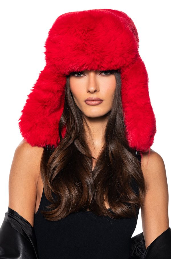 AVI FAUX FUR HAT IN RED Cheap