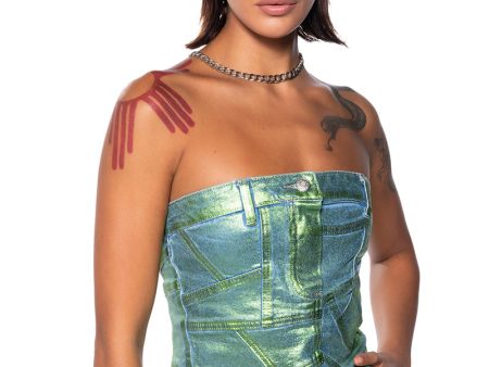 ALIYAH METALLIC DENIM TUBE TOP on Sale