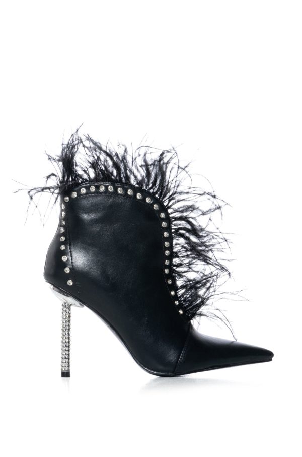 AZALEA WANG ALEJANDRA BLACK FEATHER BOOTIE Online now