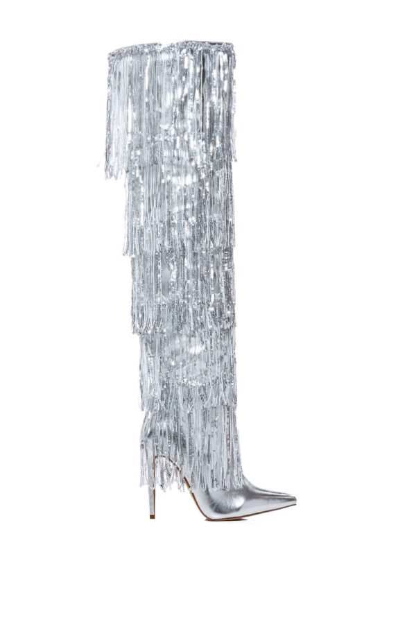 AZALEA WANG ADRIEL SILVER FRINGE BOOT For Sale