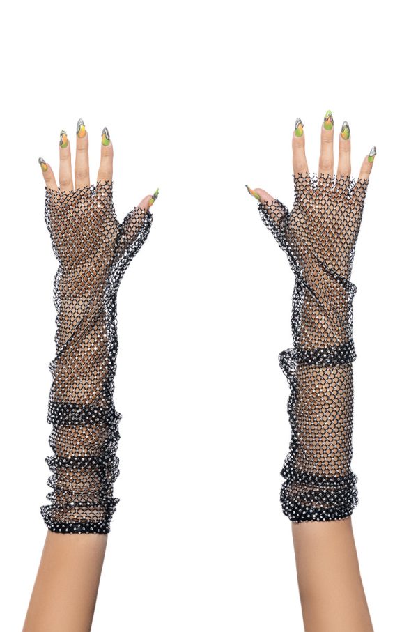 ALL NIGHT LONG RHINESTONE MESH GLOVES on Sale