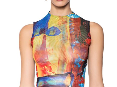 ABSTRACT SLEEVELESS MESH BODYSUIT Cheap