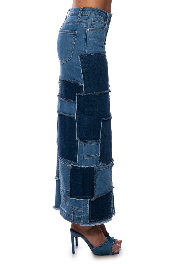 ALWAYS GOOD PATCHWORK DENIM MAXI SKIRT Hot on Sale