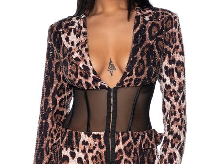 ADVENTUROUS CHEETAH CORSET BLAZER WITH RHINESTONES For Discount