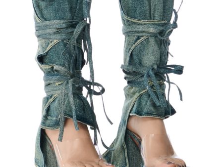 AZALEA WANG AERIAL BLUE DENIM WASHED SANDAL on Sale