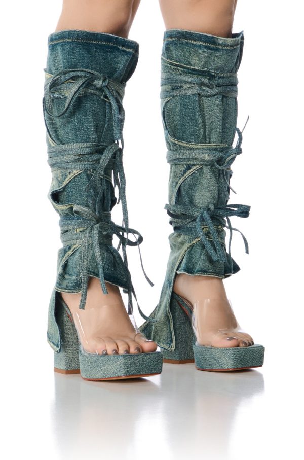 AZALEA WANG AERIAL BLUE DENIM WASHED SANDAL on Sale