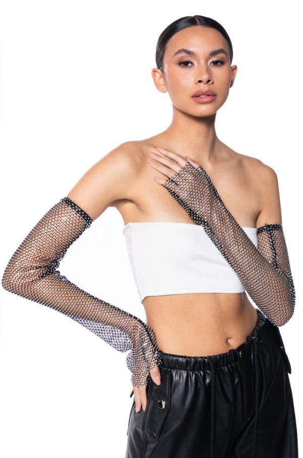 ALL NIGHT LONG RHINESTONE MESH GLOVES on Sale