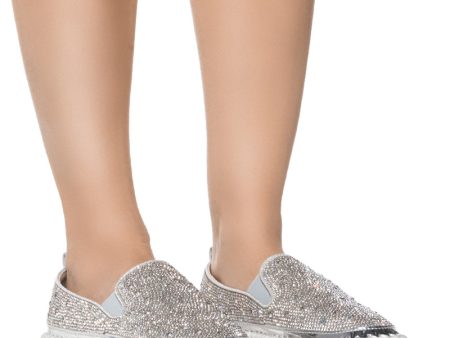 AZALEA WANG BRITTANY SILVER RHINESTONE SNEAKER Online now