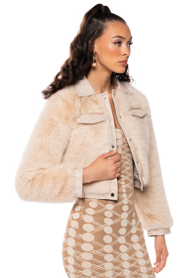 ANITA FAUX FUR JACKET WITH PU POCKETS For Cheap