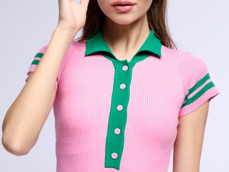 ALWAYS LUCKY RIBBED COLLARED BODYSUIT IN PINK Discount