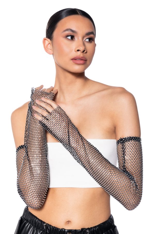 ALL NIGHT LONG RHINESTONE MESH GLOVES on Sale