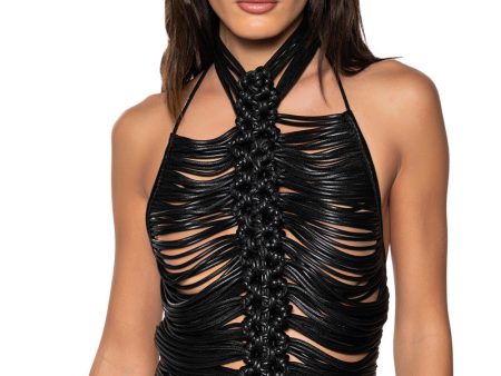 AVIANA BRAIDED FAUX LEATHER HALTER NECK TOP on Sale