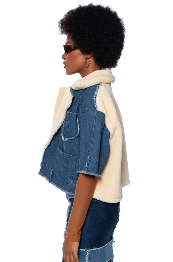 AMIEE SHORT SLEEVE DENIM SHERPA JACKET For Sale