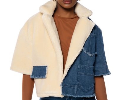 AMIEE SHORT SLEEVE DENIM SHERPA JACKET For Sale