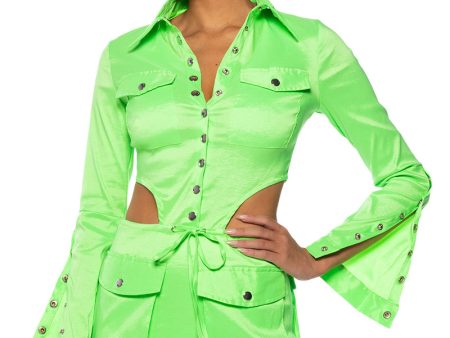 ARIELLE OPEN BACK CARGO MINI DRESS IN LIME on Sale