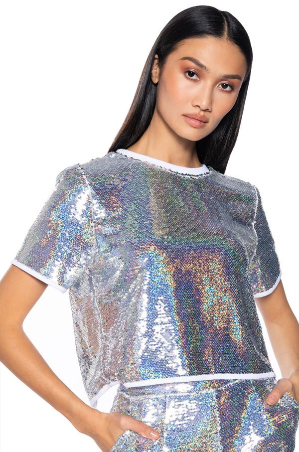 ALL UP IN MY MIND SEQUIN SHORT SLEEVE SHIRT Hot on Sale