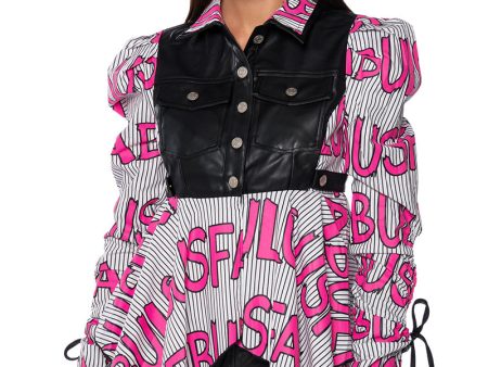 ALWAYS FABULOUS FAUX LEATHER COLLARED BLOUSE For Cheap